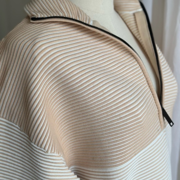 Y2K ATHLEISURE APRÈS-SKI Neutral Two Tone Zip Jumper / Sweatshirt V Neck Sweater - Picture 2 of 14